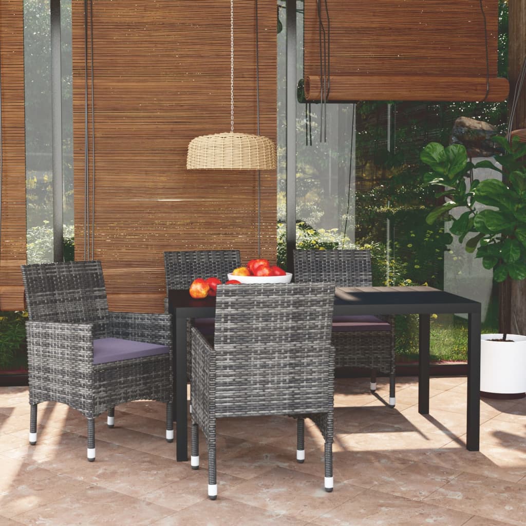 Set da Pranzo per Giardino 5 pz con Cuscini Polyrattan Grigio - homemem39