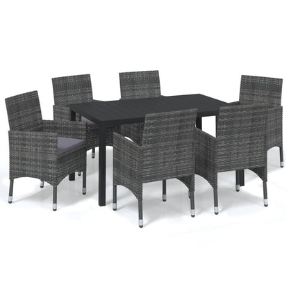 Set da Pranzo per Giardino 7 pz con Cuscini Polyrattan Grigio | homemem39