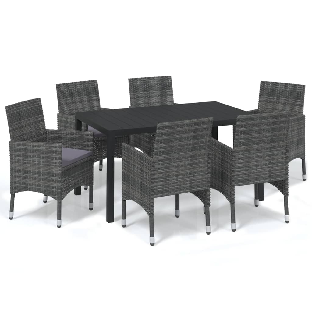 Set da Pranzo per Giardino 7 pz con Cuscini Polyrattan Grigio - homemem39