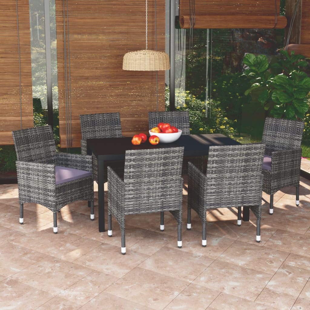Set da Pranzo per Giardino 7 pz con Cuscini Polyrattan Grigio | homemem39
