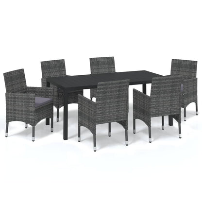 Set da Pranzo per Giardino 7 pz con Cuscini Polyrattan Grigio | homemem39