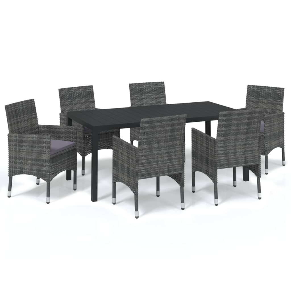 Set da Pranzo per Giardino 7 pz con Cuscini Polyrattan Grigio - homemem39