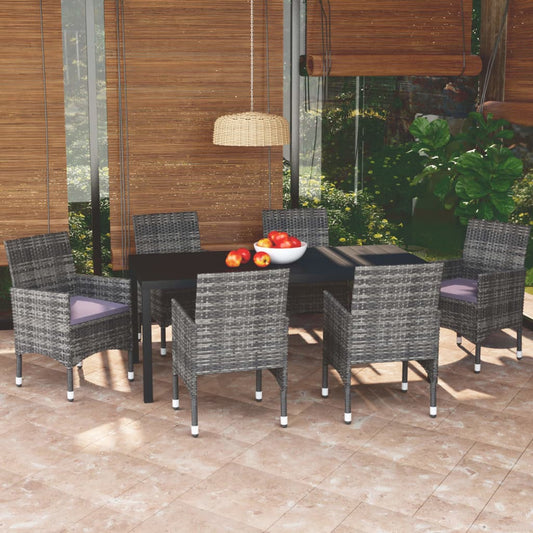 Set da Pranzo per Giardino 7 pz con Cuscini Polyrattan Grigio - homemem39