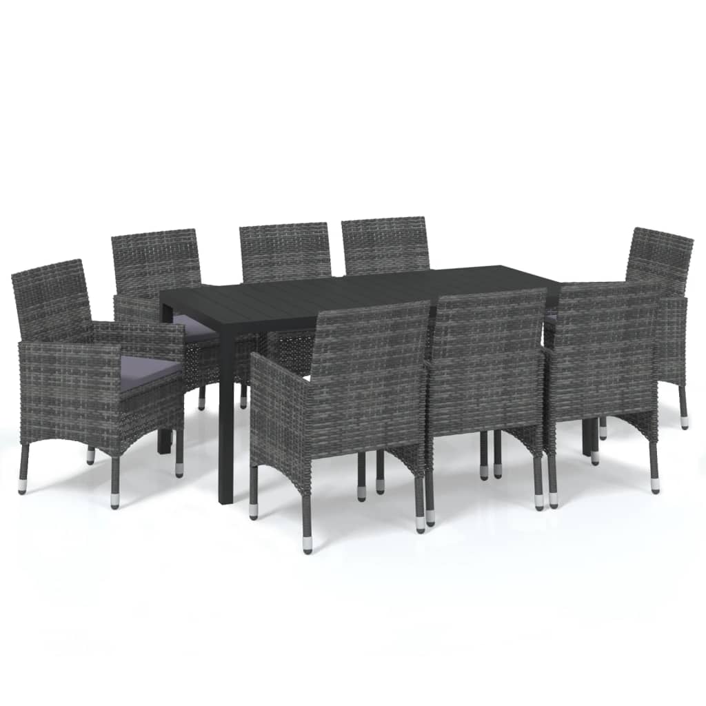 Set Pranzo da Giardino 9 pz con Cuscini in Polyrattan Grigio - homemem39