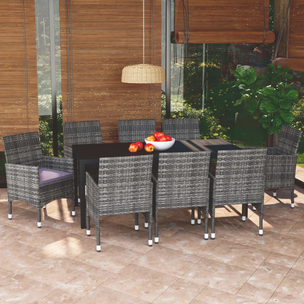 Set Pranzo da Giardino 9 pz con Cuscini in Polyrattan Grigio | homemem39