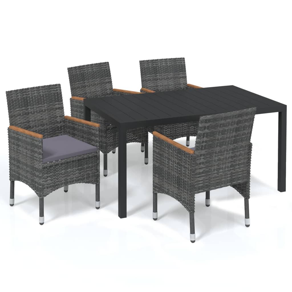 Set da Pranzo per Giardino 5 pz con Cuscini Polyrattan Grigio - homemem39