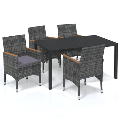 Set da Pranzo per Giardino 5 pz con Cuscini Polyrattan Grigio - homemem39