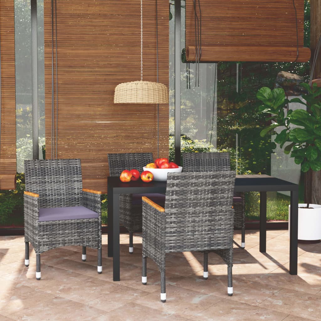 Set da Pranzo per Giardino 5 pz con Cuscini Polyrattan Grigio - homemem39