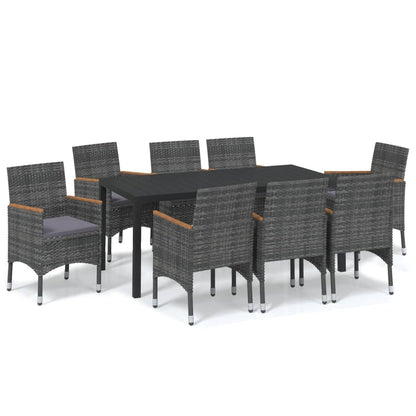 Set Pranzo da Giardino 9 pz con Cuscini in Polyrattan Grigio - homemem39