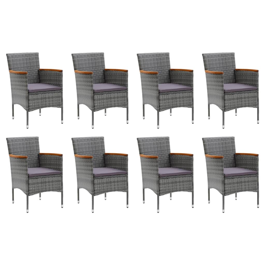 Set Pranzo da Giardino 9 pz con Cuscini in Polyrattan Grigio - homemem39