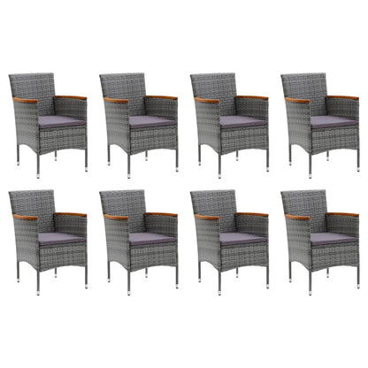 Set Pranzo da Giardino 9 pz con Cuscini in Polyrattan Grigio - homemem39