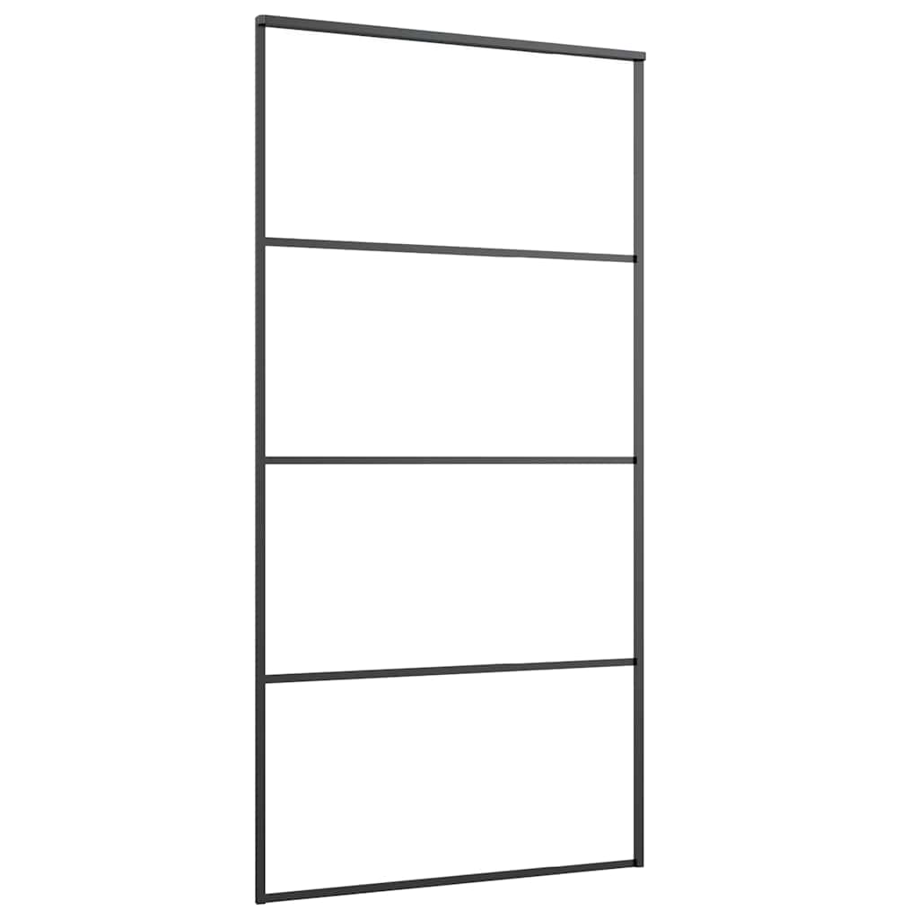 Porta Scorrevole in Vetro ESG e Alluminio 102,5x205 cm Nera | homemem39