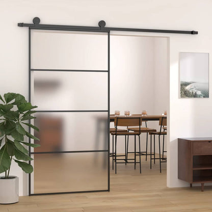 Porta Scorrevole in Vetro ESG e Alluminio 102,5x205 cm Nera | homemem39