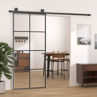 Porta Scorrevole Nera 90x205 cm in Vetro ESG e Alluminio | homemem39