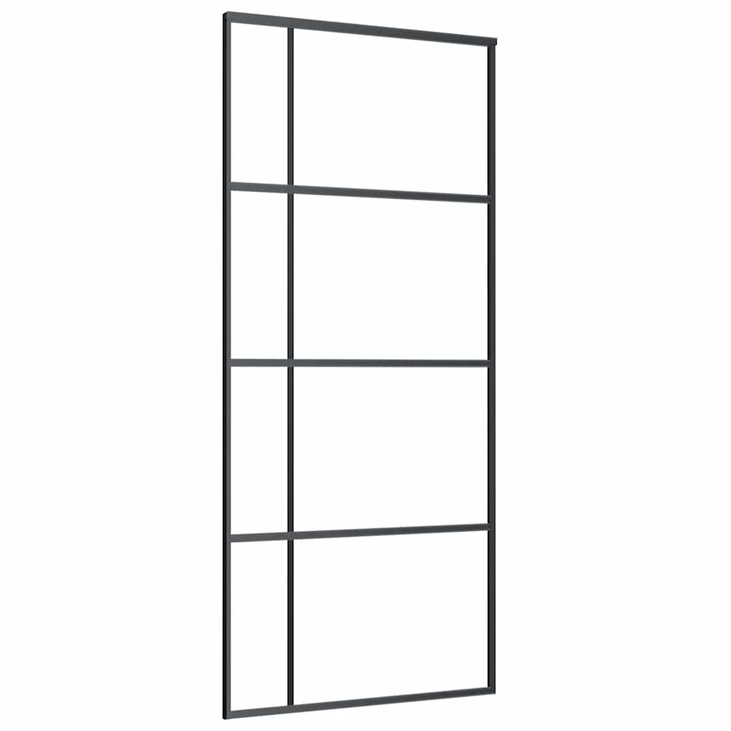 Porta Scorrevole Vetro Smerigliato ESG Alluminio 90x205 cm Nera | homemem39
