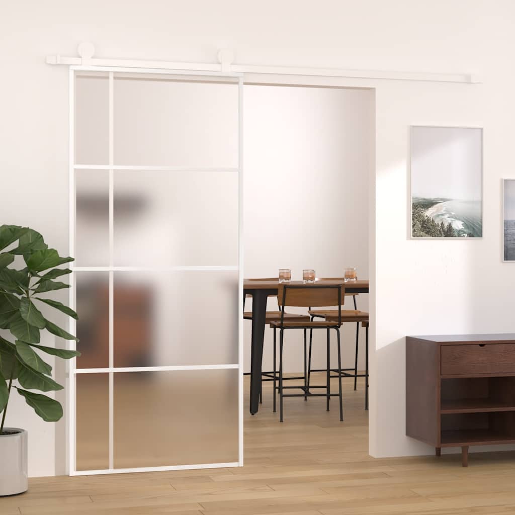 Porta Scorrevole in Vetro ESG e Alluminio 90x205 cm Bianca | homemem39