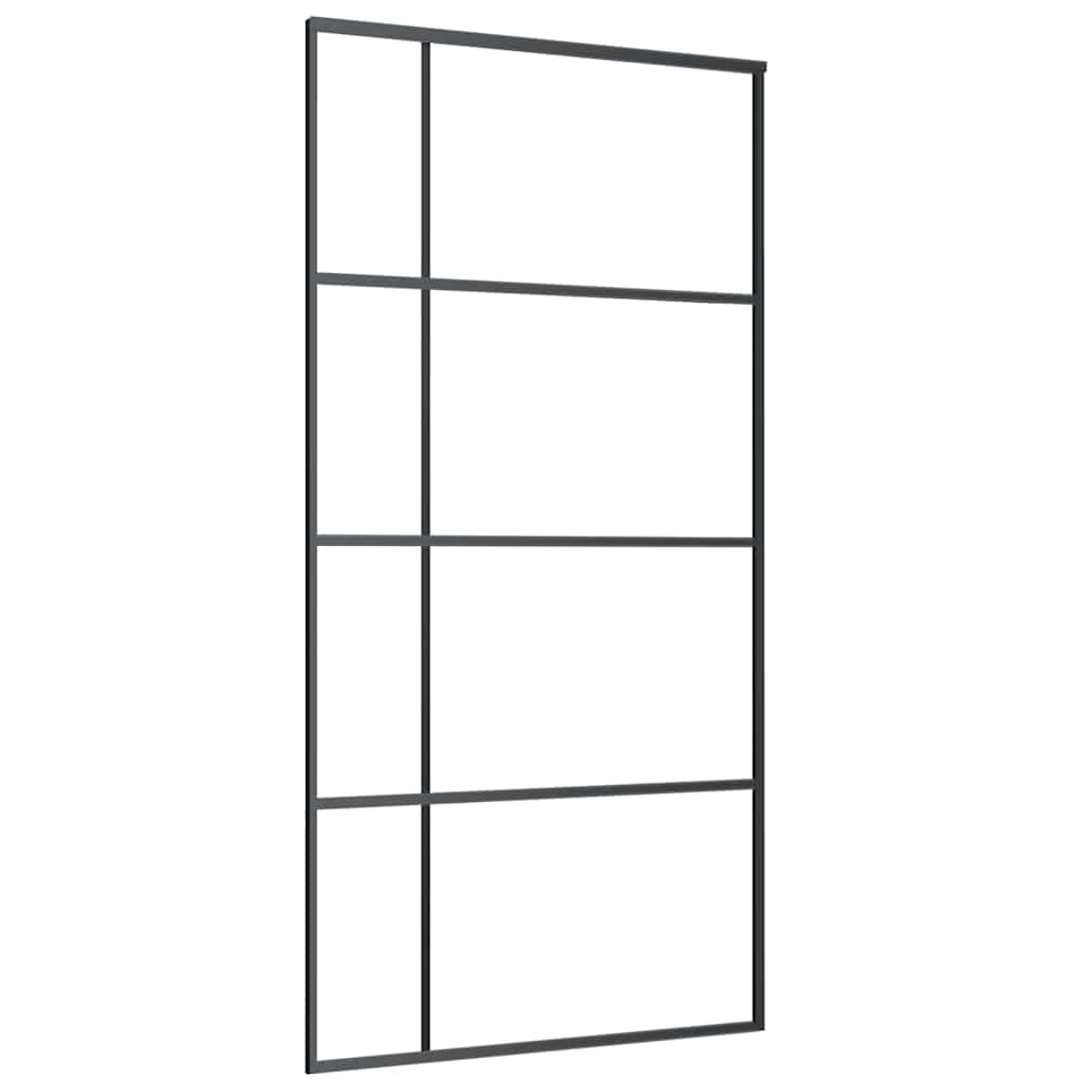 Porta Scorrevole in Vetro ESG e Alluminio 102,5x205 cm Nera | homemem39