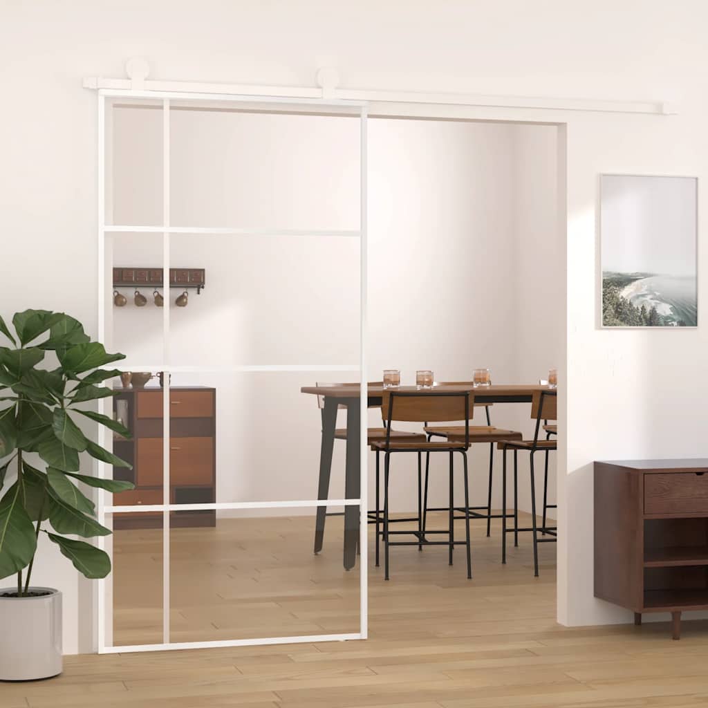 Porta Scorrevole in Vetro ESG e Alluminio 102,5x205 cm Bianca | homemem39