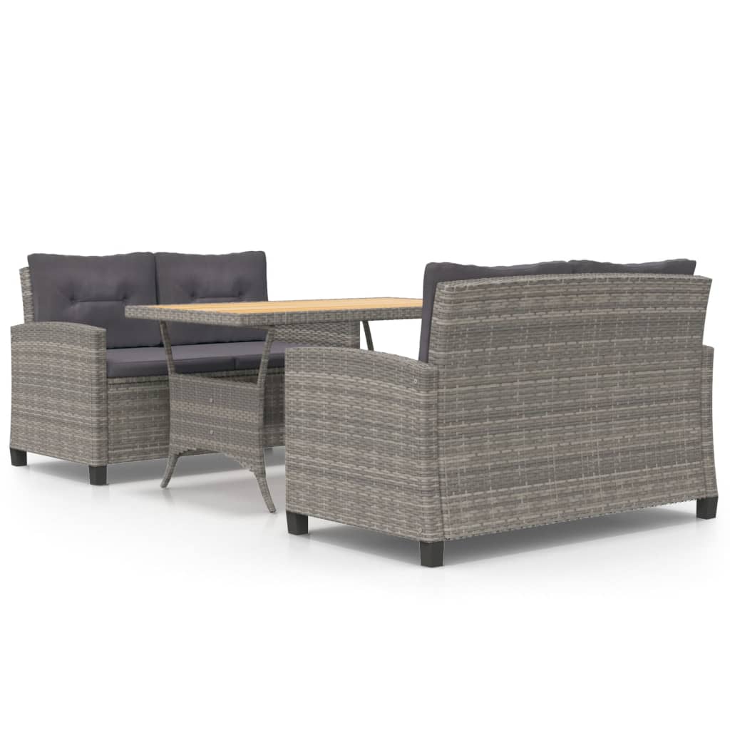 Set da Pranzo da Giardino 3 pz con Cuscini Grigio in Polyrattan - homemem39