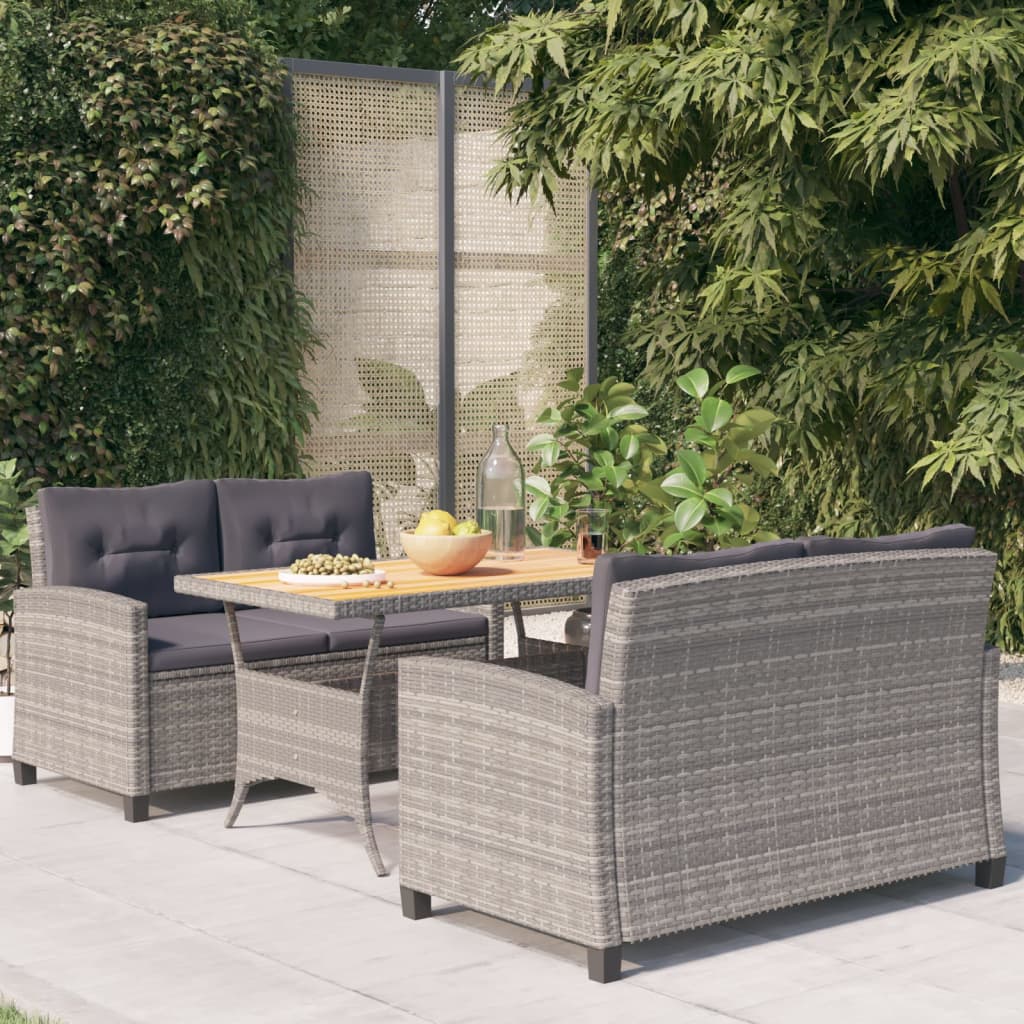 Set da Pranzo da Giardino 3 pz con Cuscini Grigio in Polyrattan - homemem39
