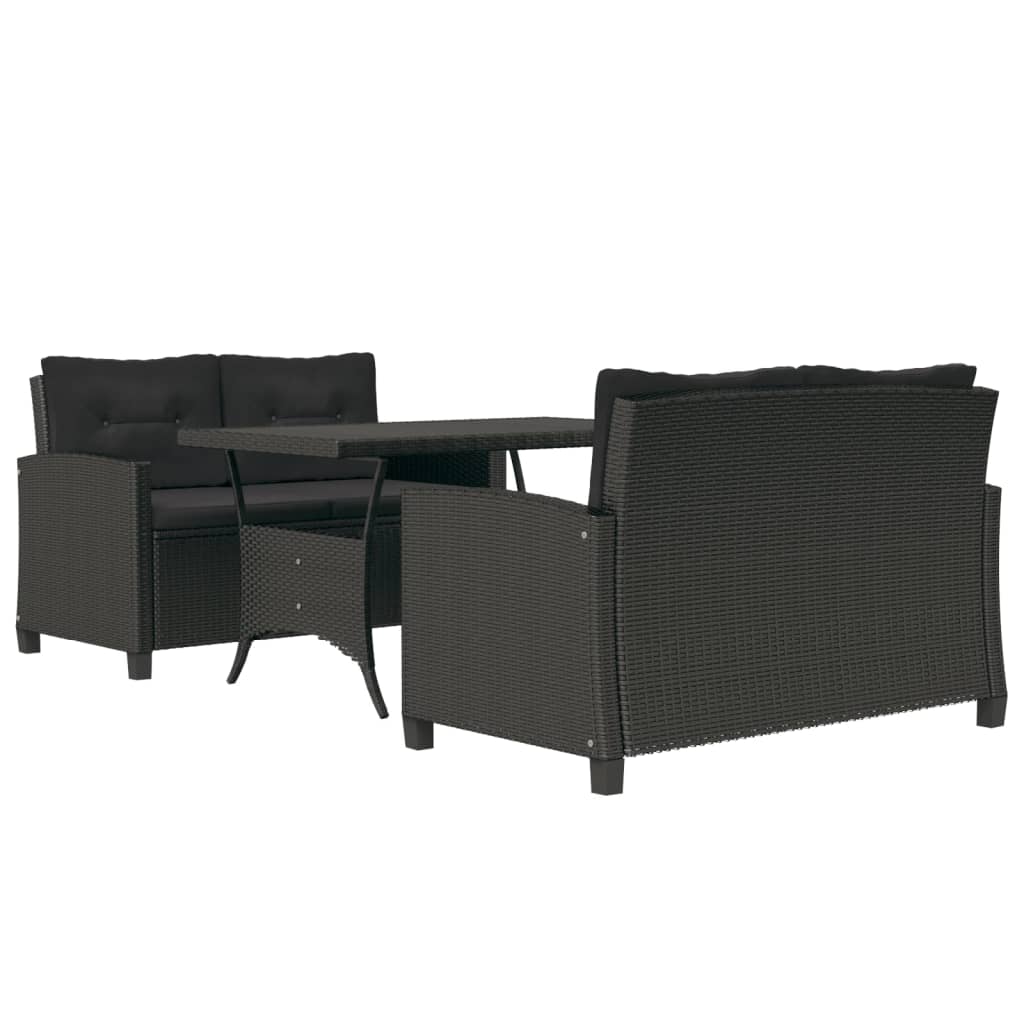 Set da Pranzo da Giardino 3 pz con Cuscini Nero in Polyrattan - homemem39