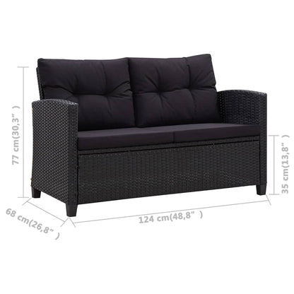 Set da Pranzo da Giardino 3 pz con Cuscini Nero in Polyrattan - homemem39
