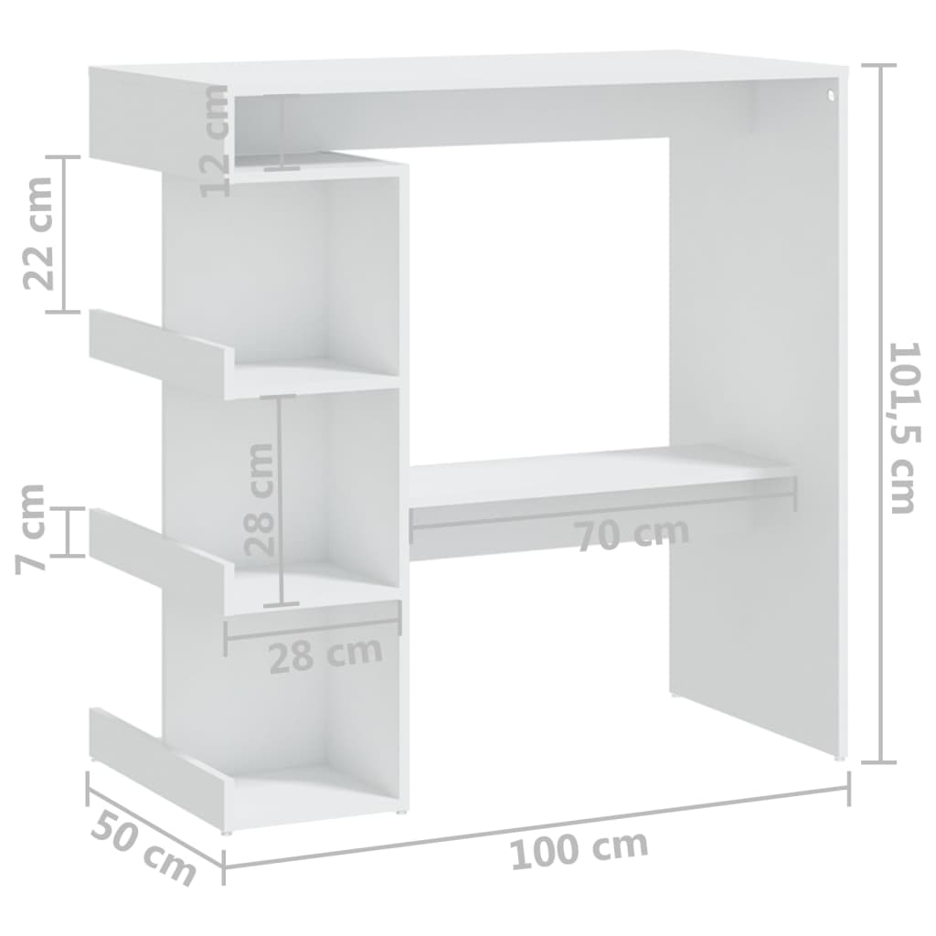 Tavolo da Bar con Ripiani Bianco 100x50x101,5 cm in Truciolato | homemem39