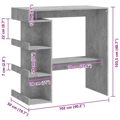 Tavolo Bar con Ripiani Grigio Cemento 100x50x101,5cm Truciolato
