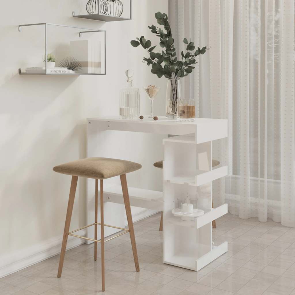 Tavolo da Bar con Ripiani Bianco Lucido 100x50x101,5 cm | homemem39