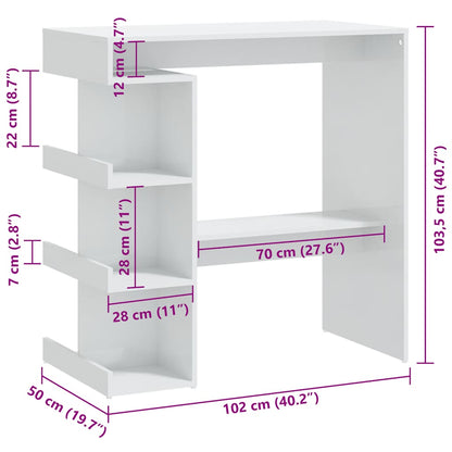 Tavolo da Bar con Ripiani Bianco Lucido 100x50x101,5 cm