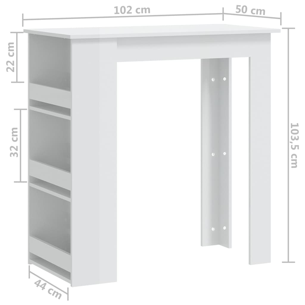 Tavolo da Bar con Portaoggetti Bianco Lucido 102x50x103,5 cm