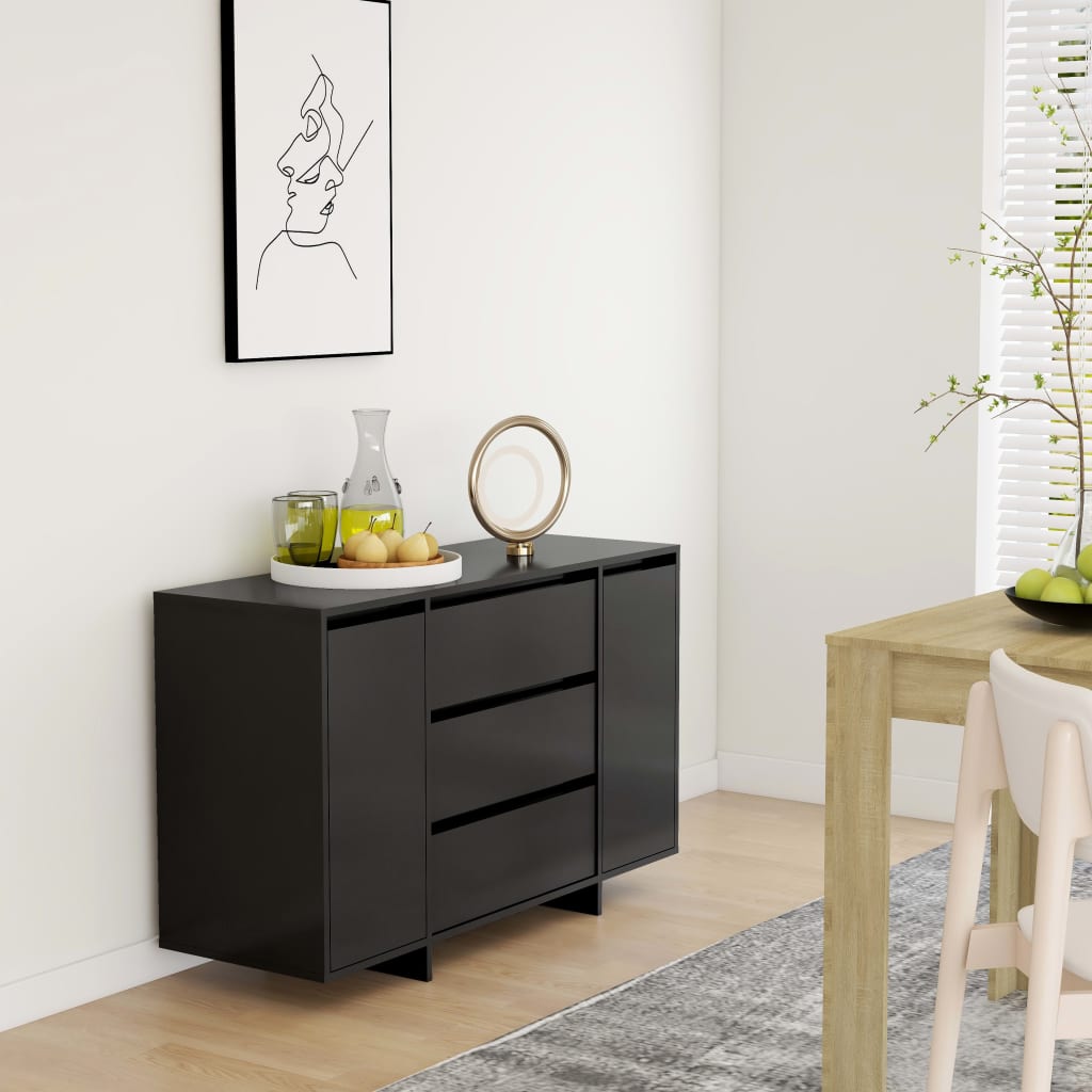 Credenza con 3 Cassetti Nera 120x41x75 cm in Truciolato - homemem39