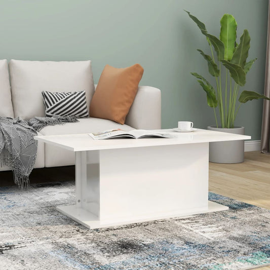 Tavolino da Salotto Bianco Lucido 102x55,5x40 cm in Truciolato | homemem39
