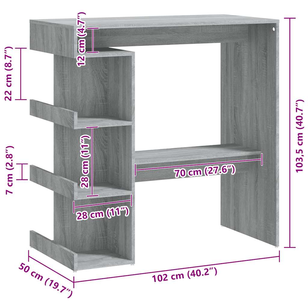 Tavolo Bar con Ripiano Grigio Sonoma 100x50x101,5 cm - homemem39