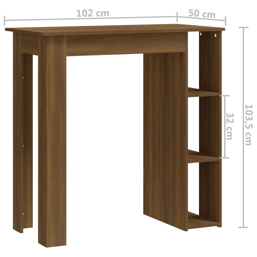 Tavolino da Bar con Ripiani Rovere Marrone 102x50x103,5 cm - homemem39