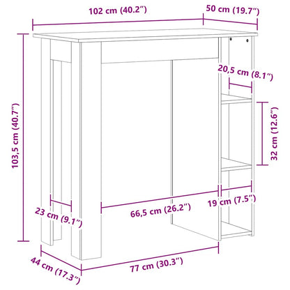 Tavolino da Bar con Ripiani Rovere Marrone 102x50x103,5 cm