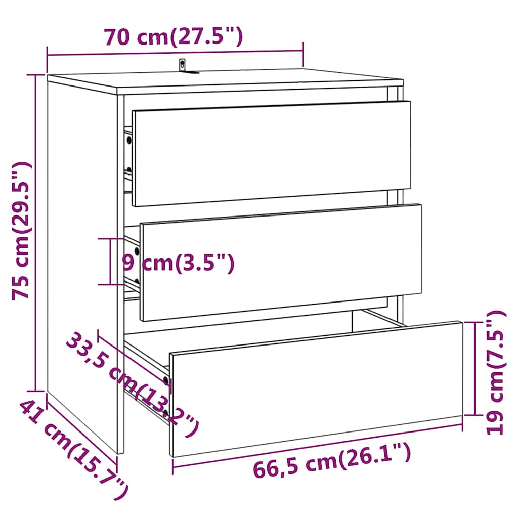 Credenza Rovere Fumo 70x41x75 cm in Truciolato