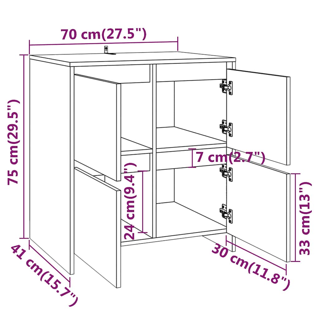 Credenza Rovere Fumo 70x41x75 cm in Truciolato