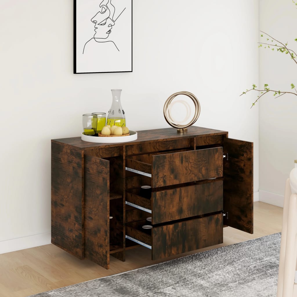 Sideboard mit 3 Schubladen, geräucherte Eiche, 120 x 41 x 75 cm, Sperrholz