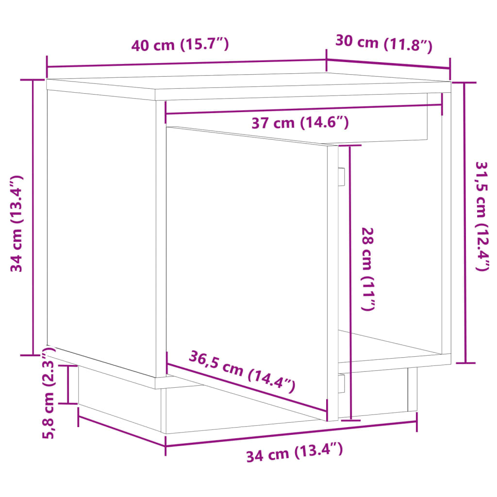 Comodino Bianco 40x30x40 cm in Legno Massello di Pino - homemem39