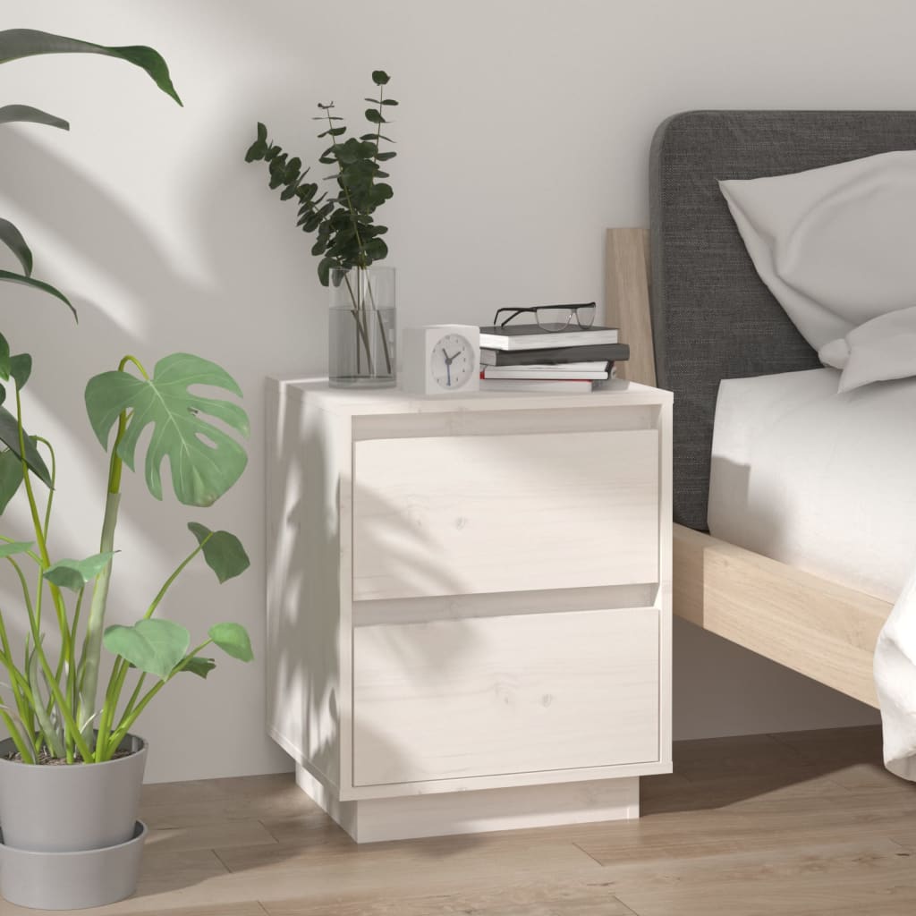 Comodini 2 pz Bianchi 40x35x50 cm in Legno Massello di Pino | homemem39