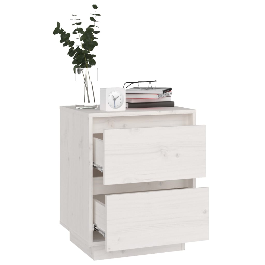 Comodini 2 pz Bianchi 40x35x50 cm in Legno Massello di Pino | homemem39
