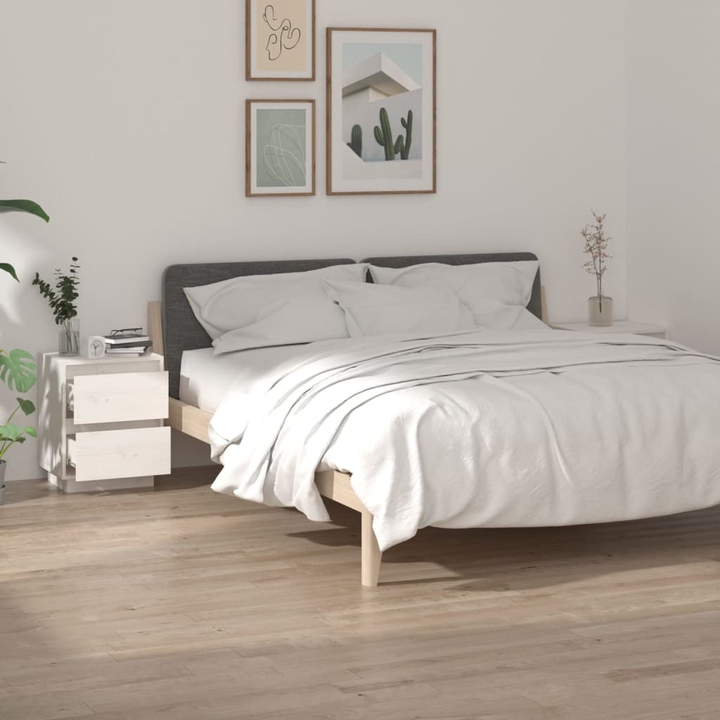 Comodini 2 pz Bianchi 40x35x50 cm in Legno Massello di Pino | homemem39