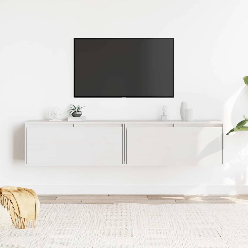 Pensili 2 pz Bianchi 80x30x35 cm in Legno Massello di Pino | homemem39