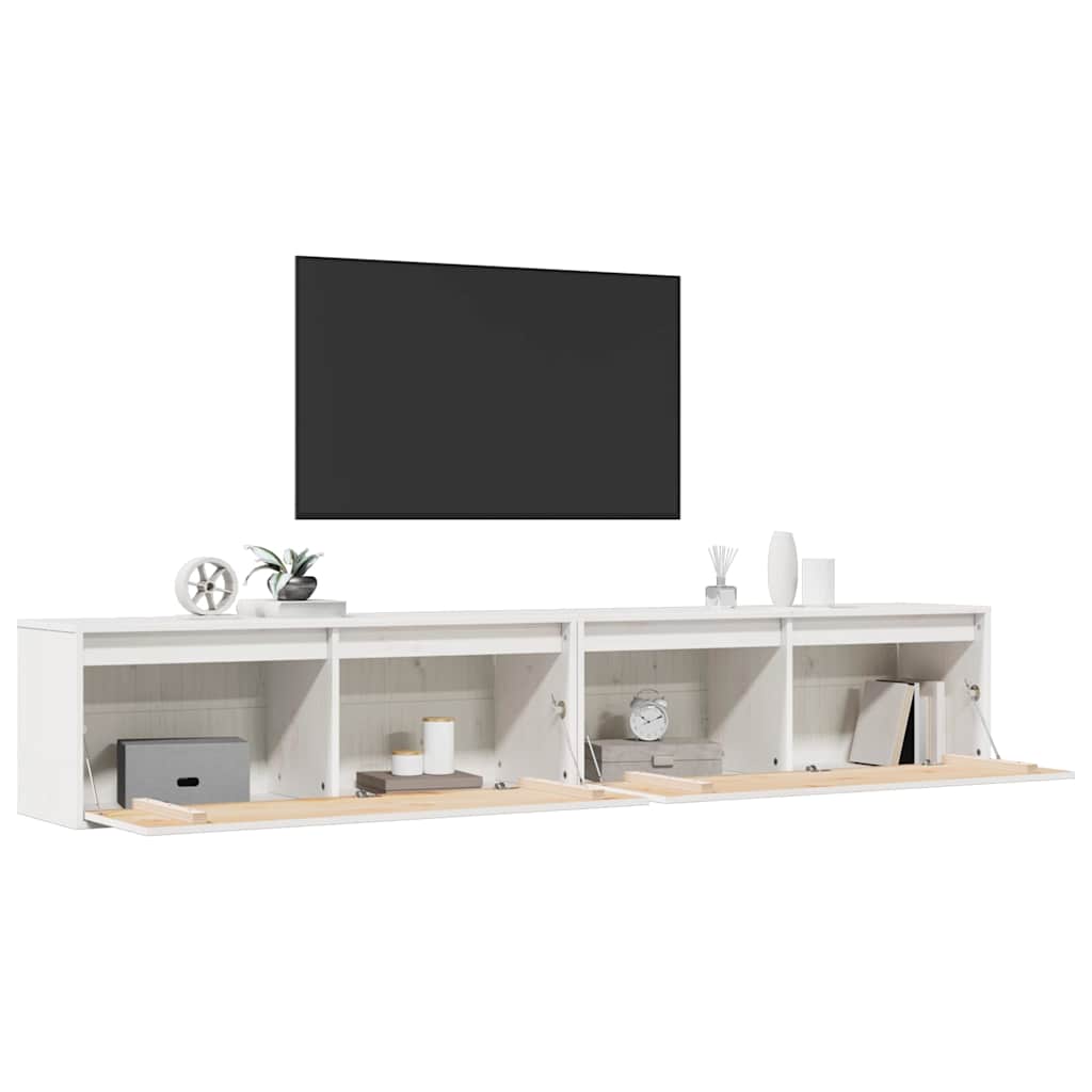 Pensili 2 pz Bianchi 100x30x35 cm in Legno Massello di Pino | homemem39