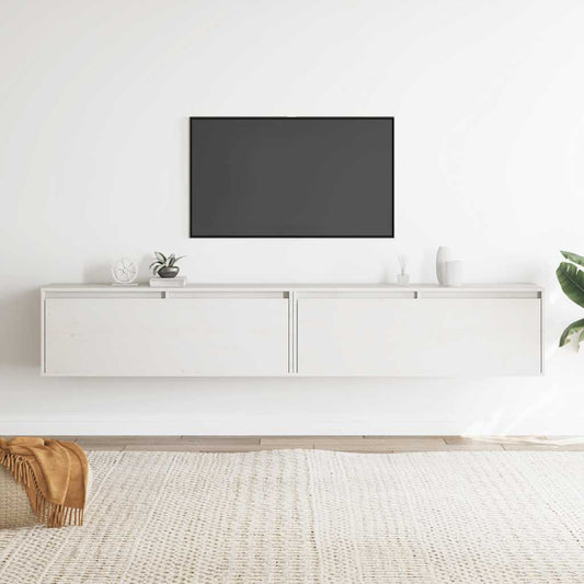 Pensili 2 pz Bianchi 100x30x35 cm in Legno Massello di Pino