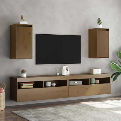 Pensili 2 pz Marrone ambra 80x30x35cm in Legno Massello di Pino