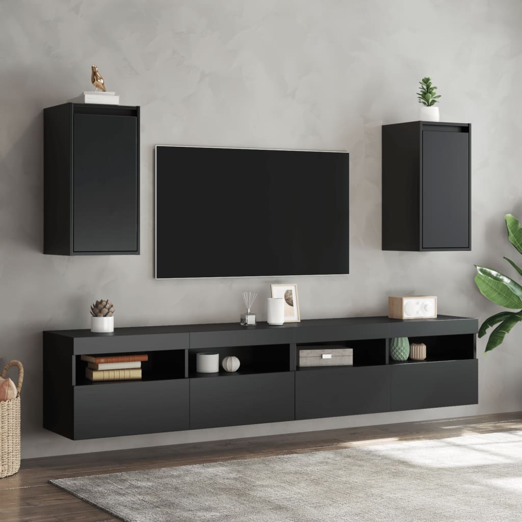 Pensili 2 pz Neri 30x30x60 cm in Legno Massello di Pino | homemem39
