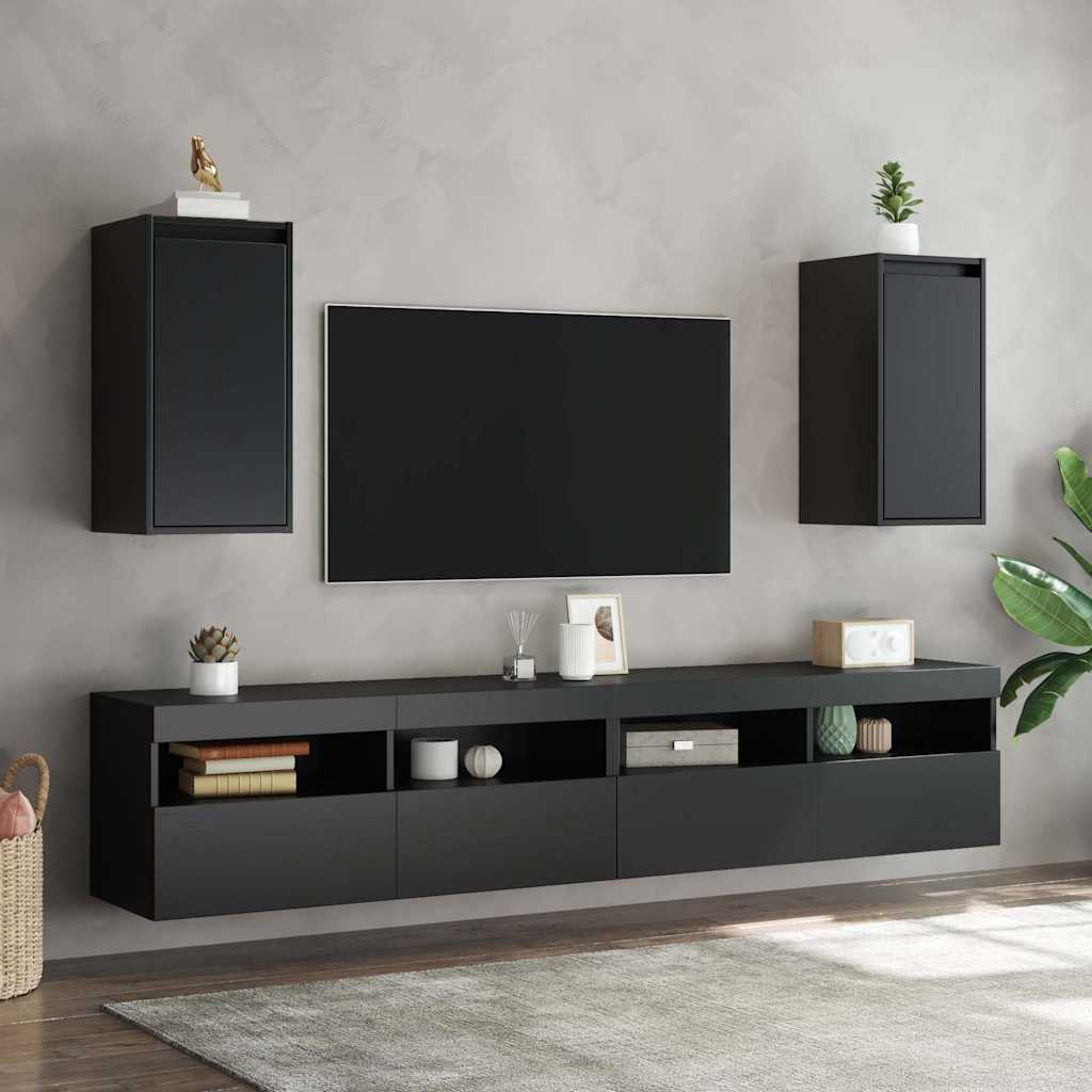 Pensili 2 pz Neri 30x30x60 cm in Legno Massello di Pino