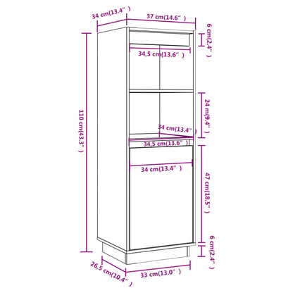 Credenza 37x34x110 cm in Legno Massello di Pino